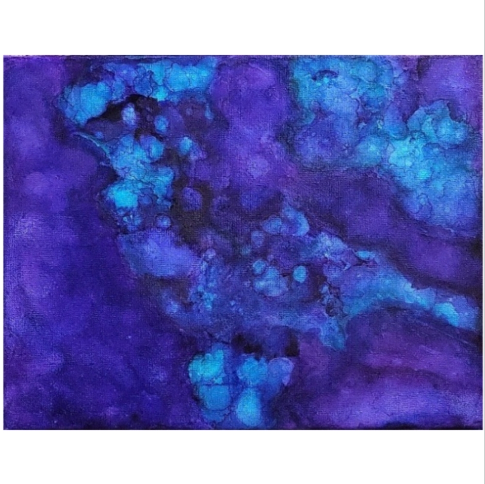Hand Crafted Purple and Turquoise Abstract Design 11x14 Inches Canvas Painting - Picture 4 of 4
